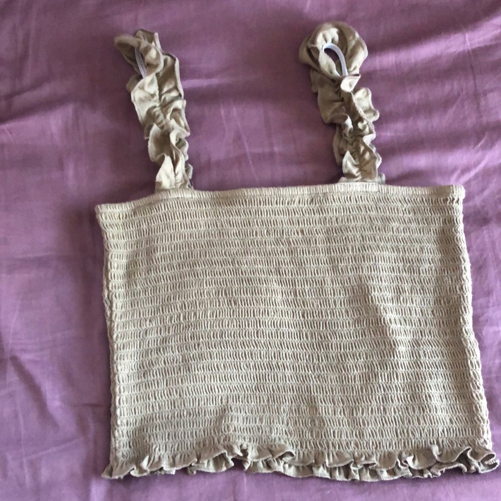 ruffled strap tank top crop